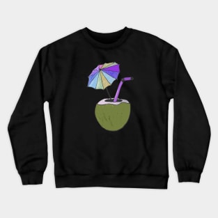 Hand drawn coconut drink with colorful umbrella drink Crewneck Sweatshirt